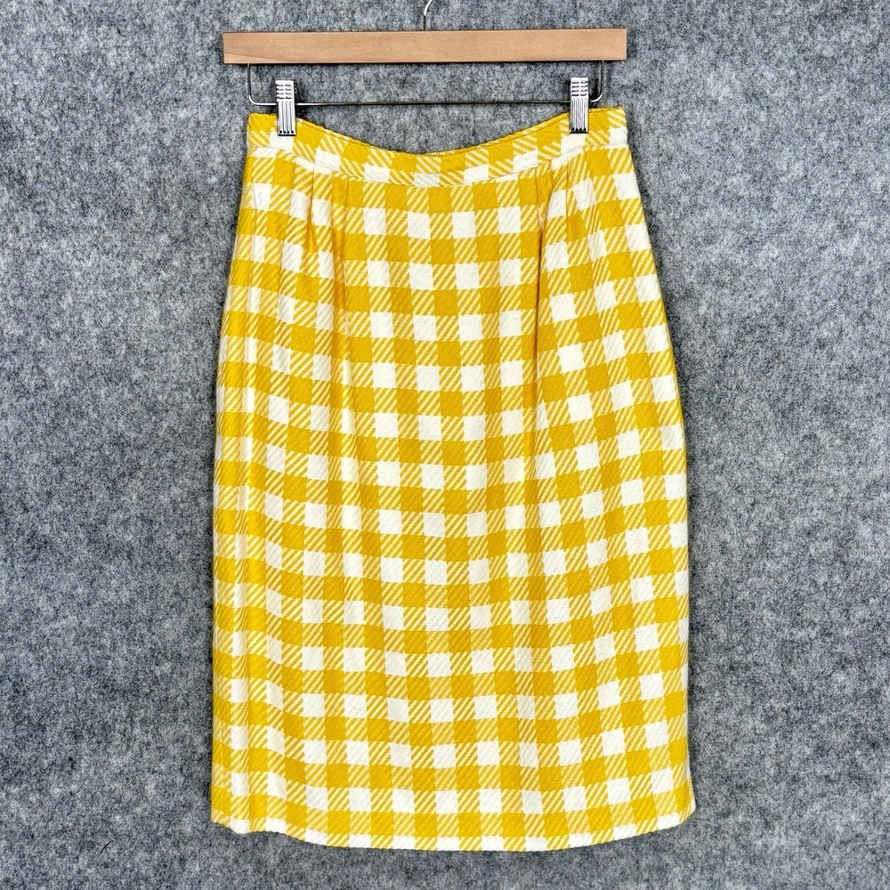 Kasper Yellow and White A-Line Check Skirt